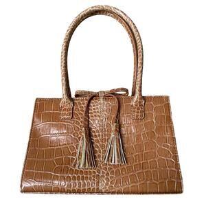 Vintage Liz Claiborne Small Purse Tan Faux Crocodile Alligator Brown Handbag Y2K